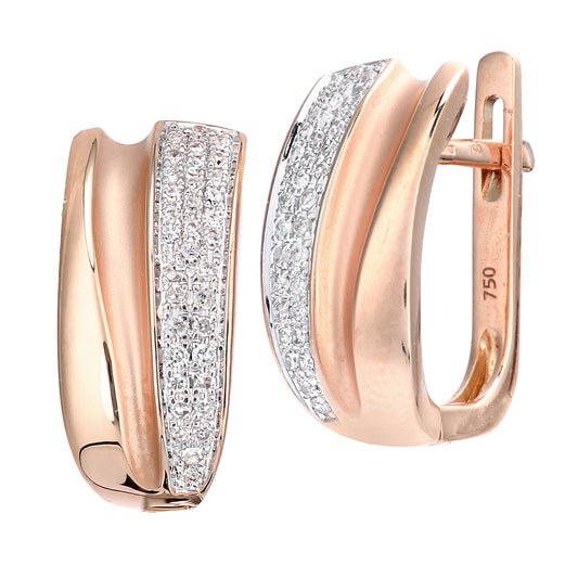 18ct Rose Gold  Round 15pts Diamond Shimmery Ribbon Drop Earrings - DE1AXL626R18