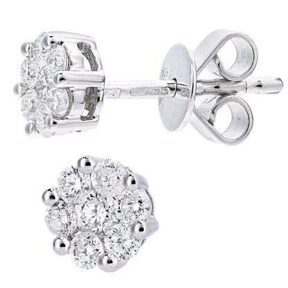 18ct White Gold  Round 1/3ct Diamond Cluster Stud Earrings - DE1AXL635W18