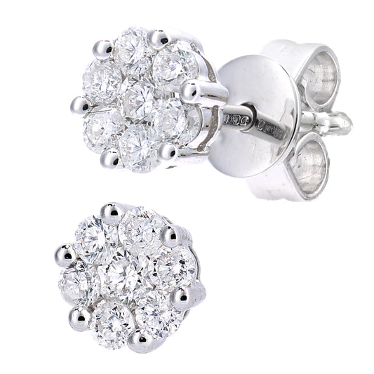 18ct White Gold  Round 1/3ct Diamond Cluster Stud Earrings - DE1AXL635W18