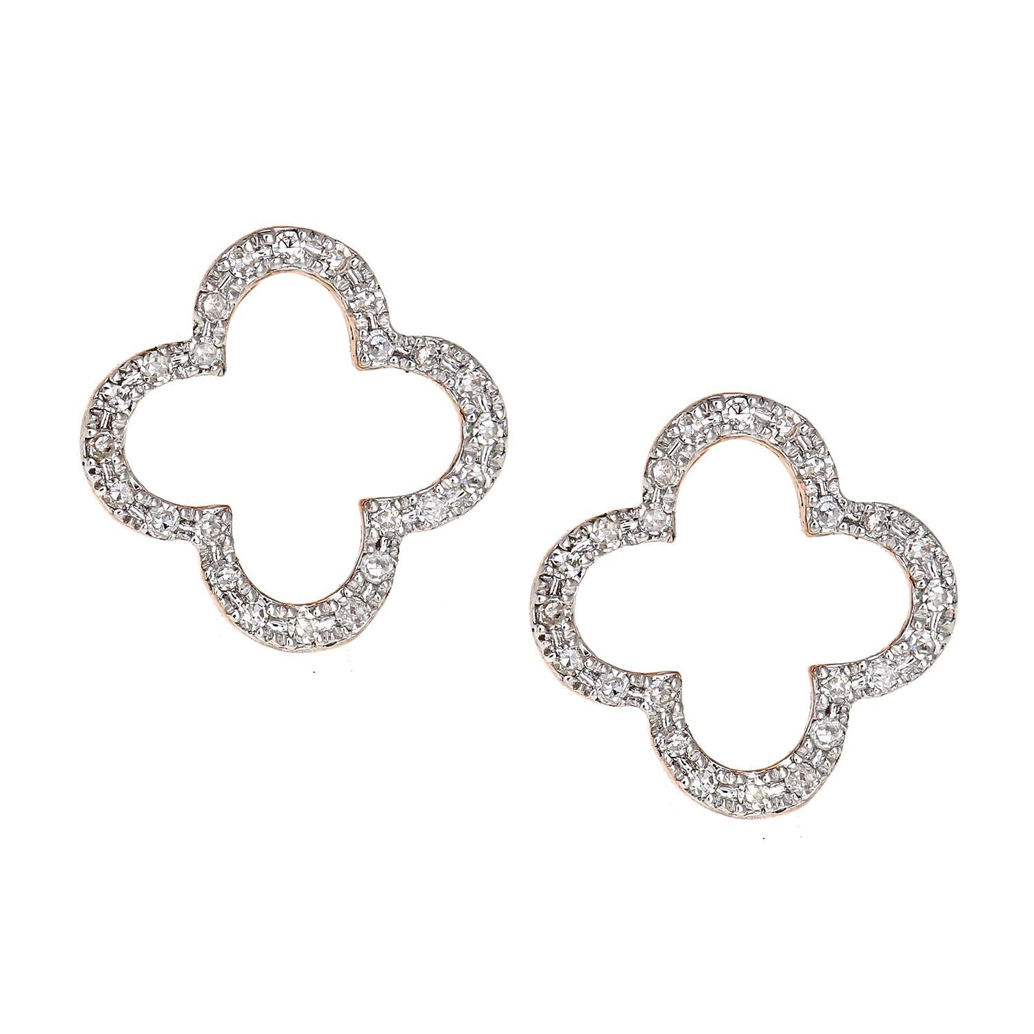 9ct Rose Gold  Round 10pts Diamond Flower Drop Earrings - DE1AXL636R