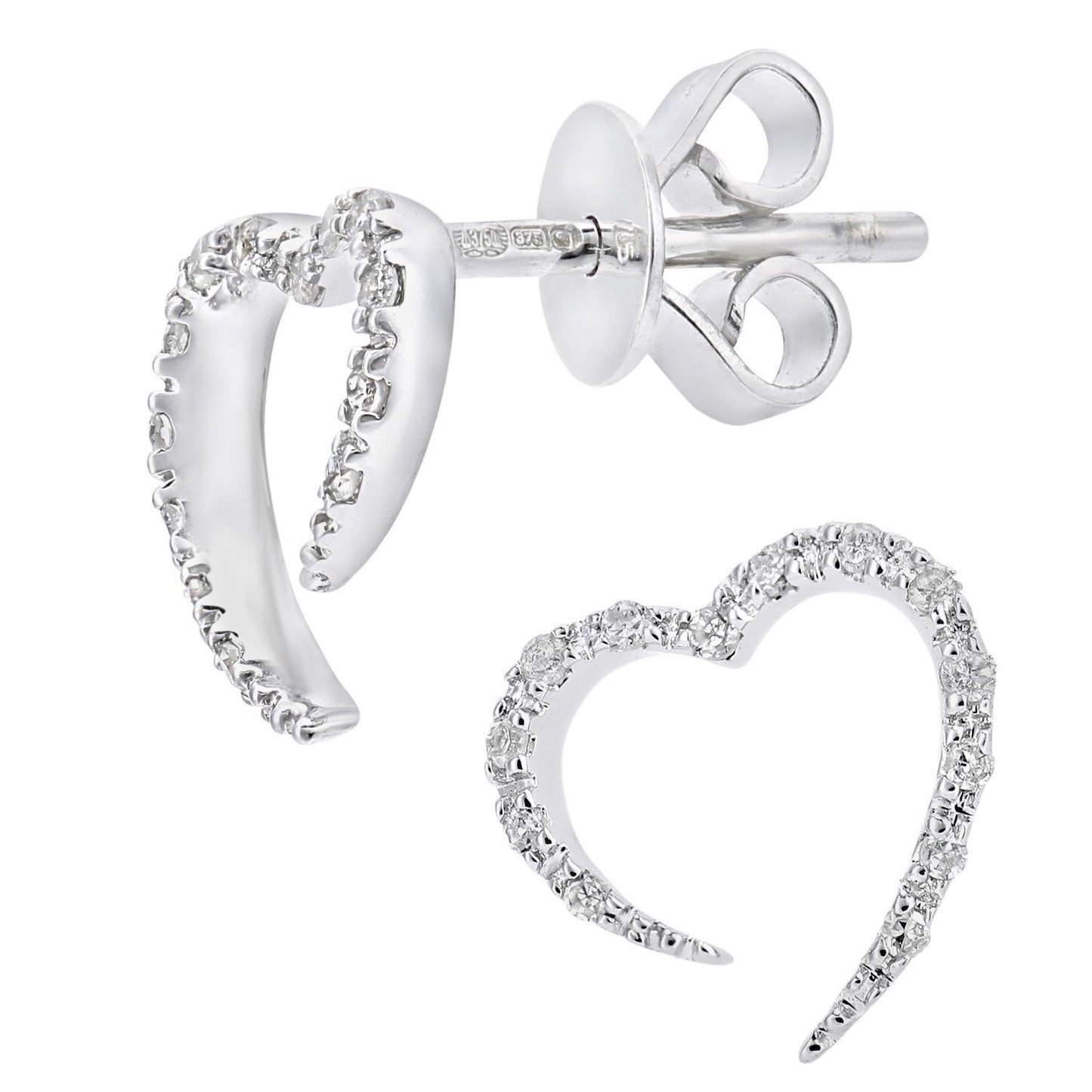9ct White Gold  Round 10pts Diamond Heart Drop Earrings - DE1AXL644W