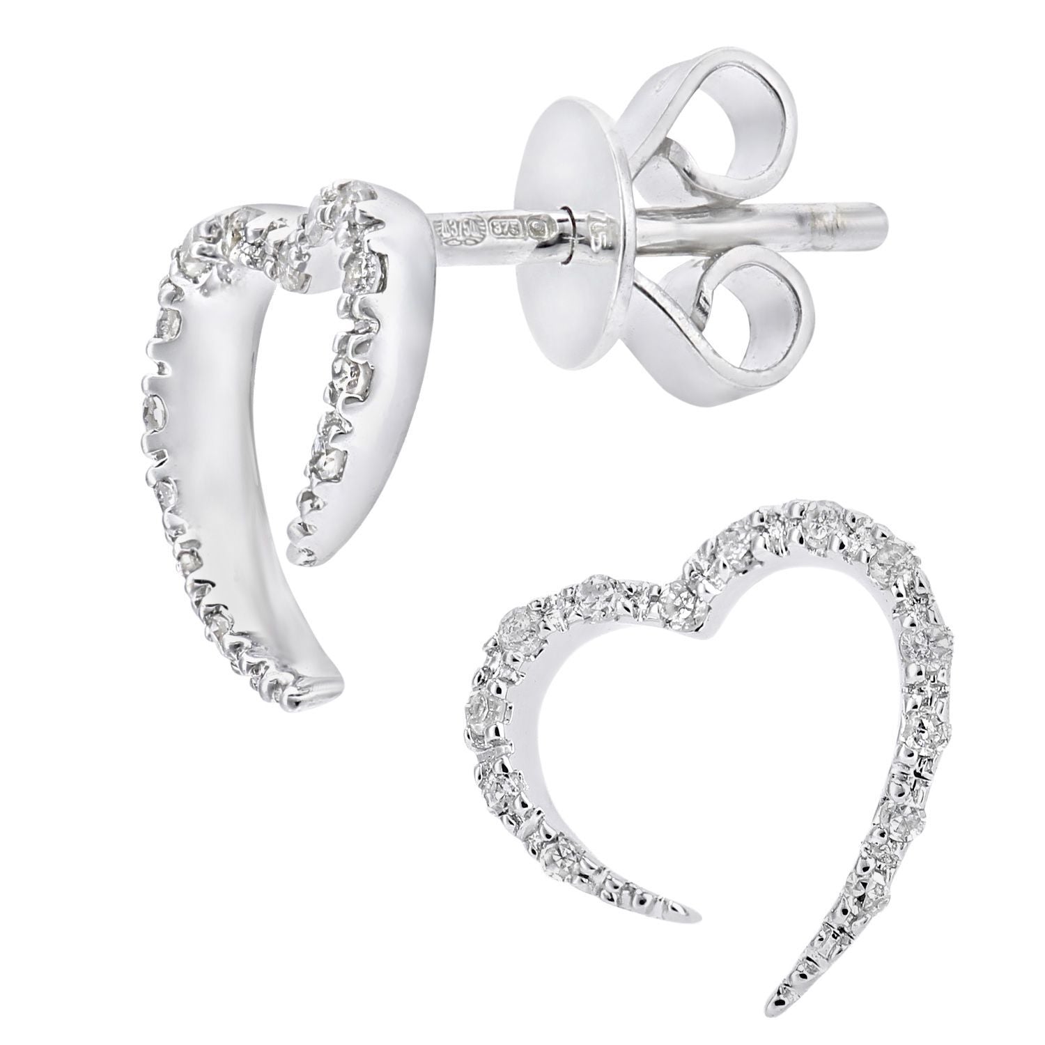 9ct White Gold  Round 10pts Diamond Heart Drop Earrings - DE1AXL644W