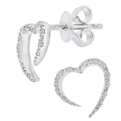9ct White Gold  Round 10pts Diamond Heart Drop Earrings - DE1AXL644W