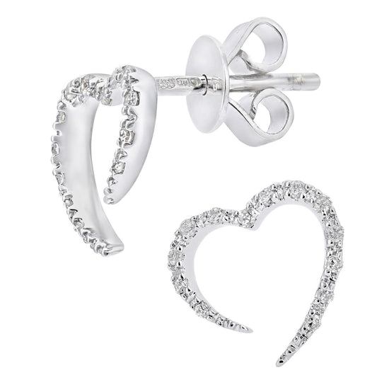 9ct White Gold  Round 10pts Diamond Heart Drop Earrings - DE1AXL644W