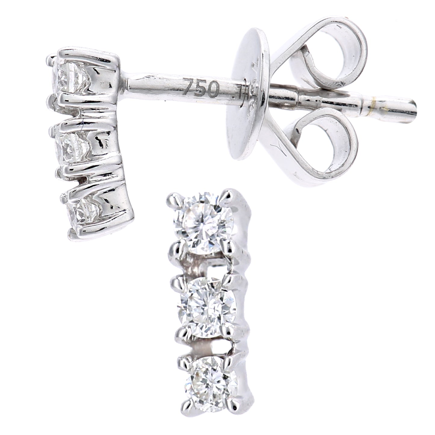 18ct White Gold  Round 13pts Diamond Trilogy Stud Earrings - DE1AXL662W18