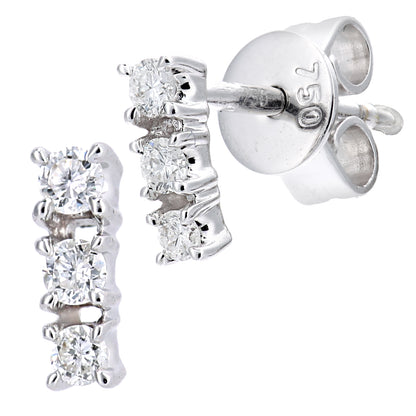 18ct White Gold  Round 13pts Diamond Trilogy Stud Earrings - DE1AXL662W18