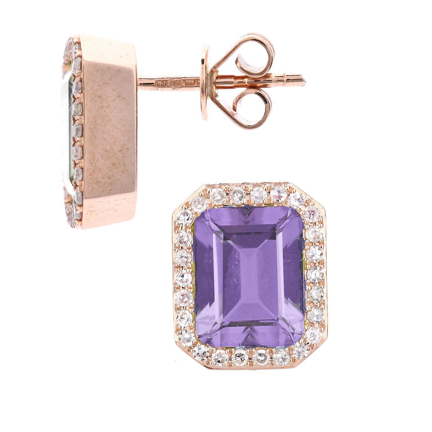 9ct Rose Gold  0.3ct Diamond Octagon 4ct Amethyst Drop Earrings - DE1AXL677RAM