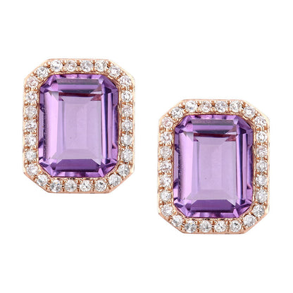 9ct Rose Gold  0.3ct Diamond Octagon 4ct Amethyst Drop Earrings - DE1AXL677RAM