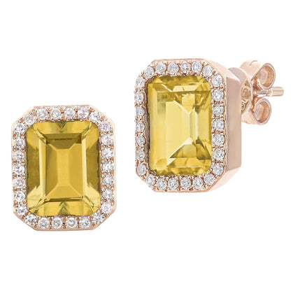 9ct Rose Gold  0.3ct Diamond Octagon 4.5ct Citrine Drop Earrings - DE1AXL677RCT