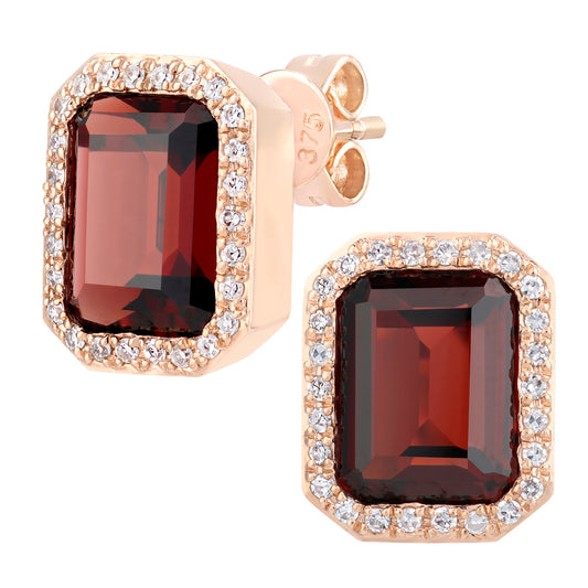 9ct Rose Gold  0.3ct Diamond Octagon 5.5ct Garnet Drop Earrings - DE1AXL677RGT