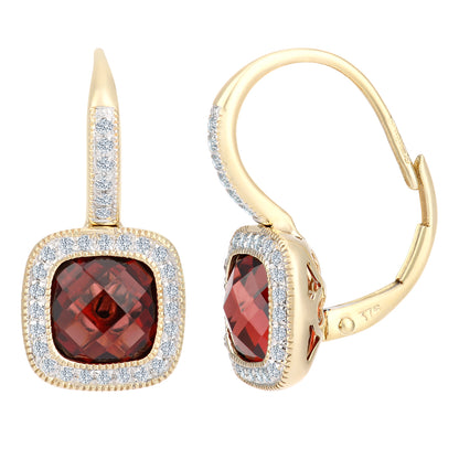 9ct Gold  20pts Diamond Cushion 3.9ct Garnet Drop Earrings - DE1AXL679YGT