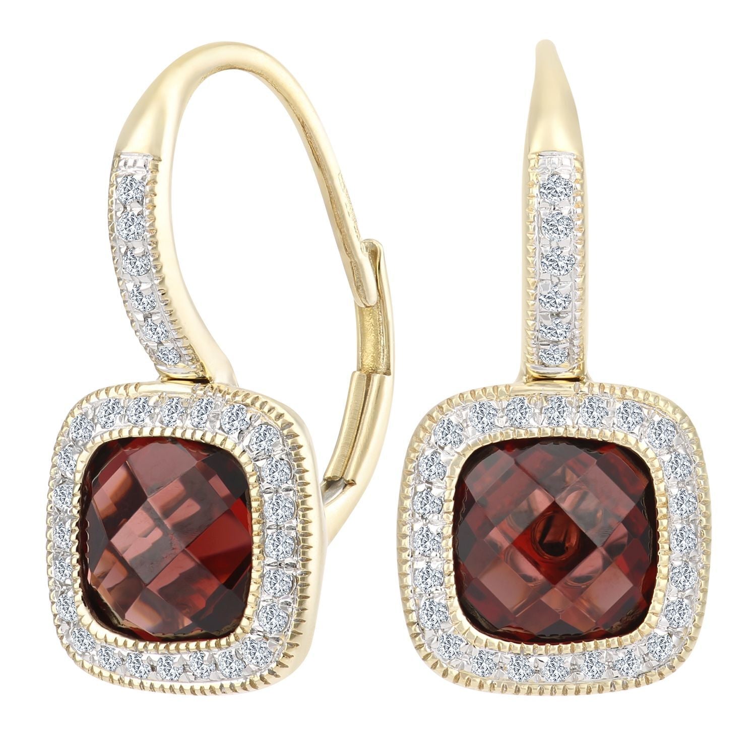 9ct Gold  20pts Diamond Cushion 3.9ct Garnet Drop Earrings - DE1AXL679YGT