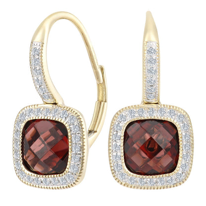 9ct Gold  20pts Diamond Cushion 3.9ct Garnet Drop Earrings - DE1AXL679YGT