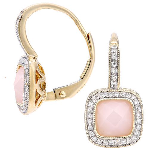 9ct Gold  20pts Diamond Cushion 1.5ct Opal Cocktail Drop Earrings - DE1AXL679YPOP