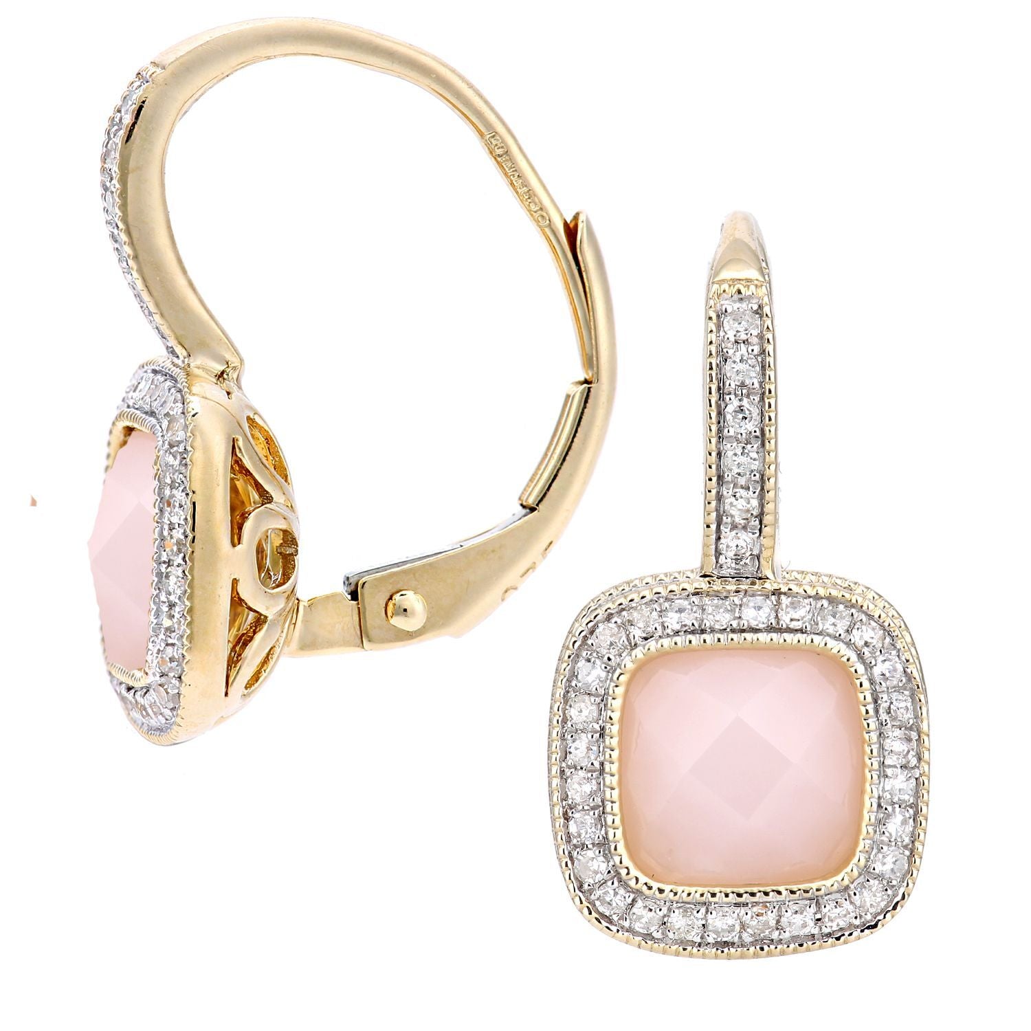 9ct Gold  20pts Diamond Cushion 1.5ct Opal Cocktail Drop Earrings - DE1AXL679YPOP