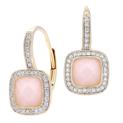 9ct Gold  20pts Diamond Cushion 1.5ct Opal Cocktail Drop Earrings - DE1AXL679YPOP