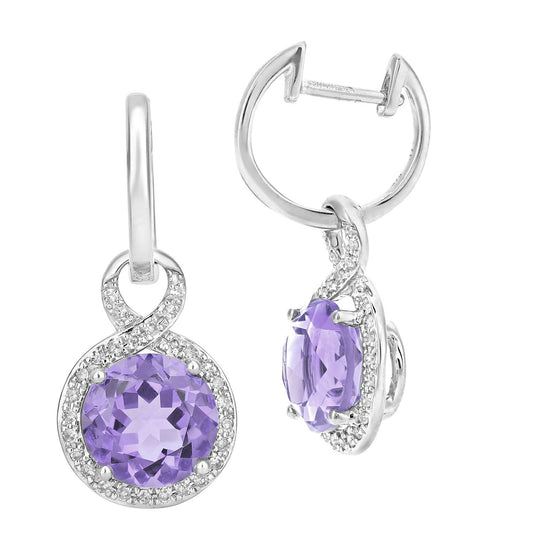 9ct White Gold  17pts Diamond 3.4ct Amethyst Drop Earrings - DE1AXL680WAM