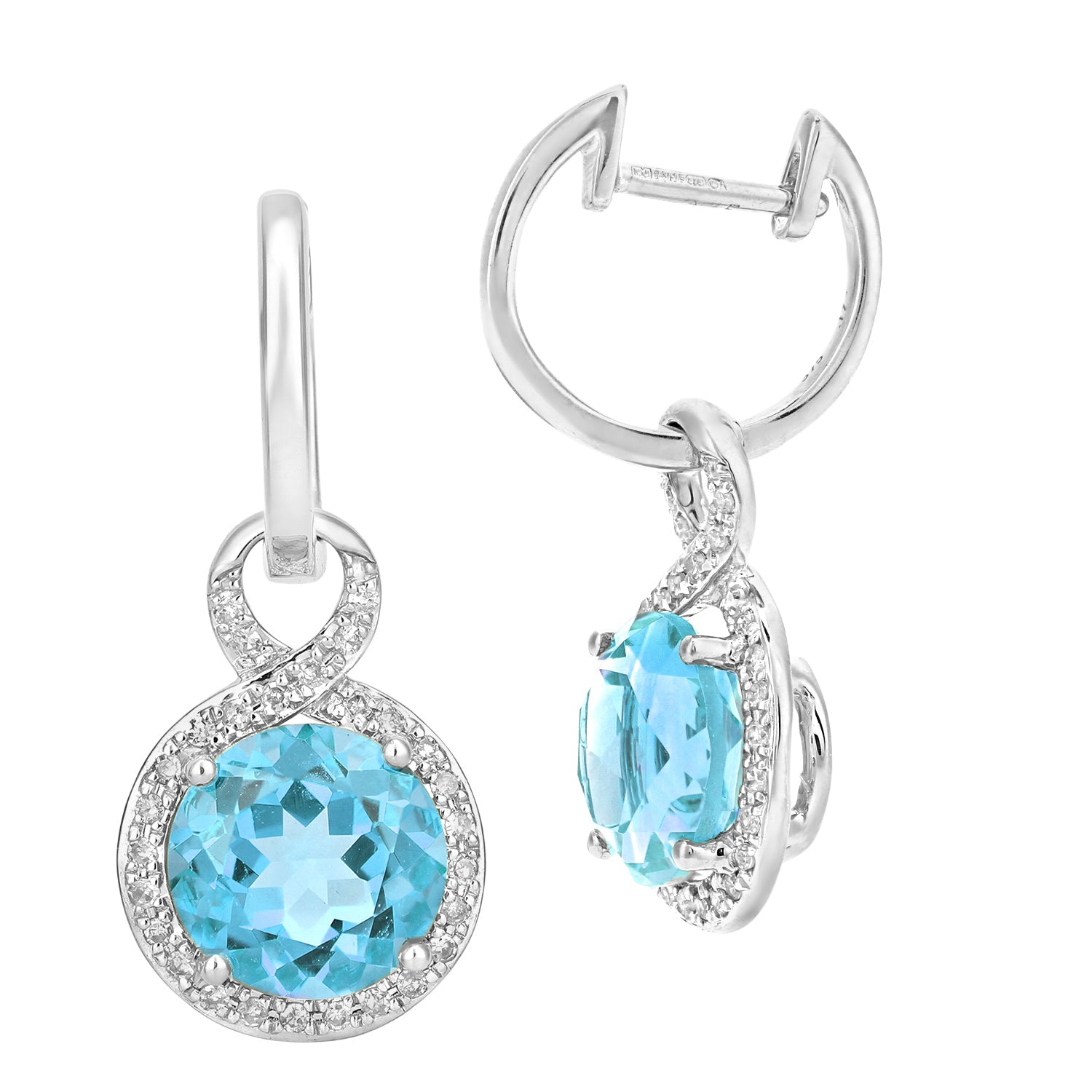 9ct White Gold  17pts Diamond 5ct Blue Topaz Drop Earrings - DE1AXL680WBT
