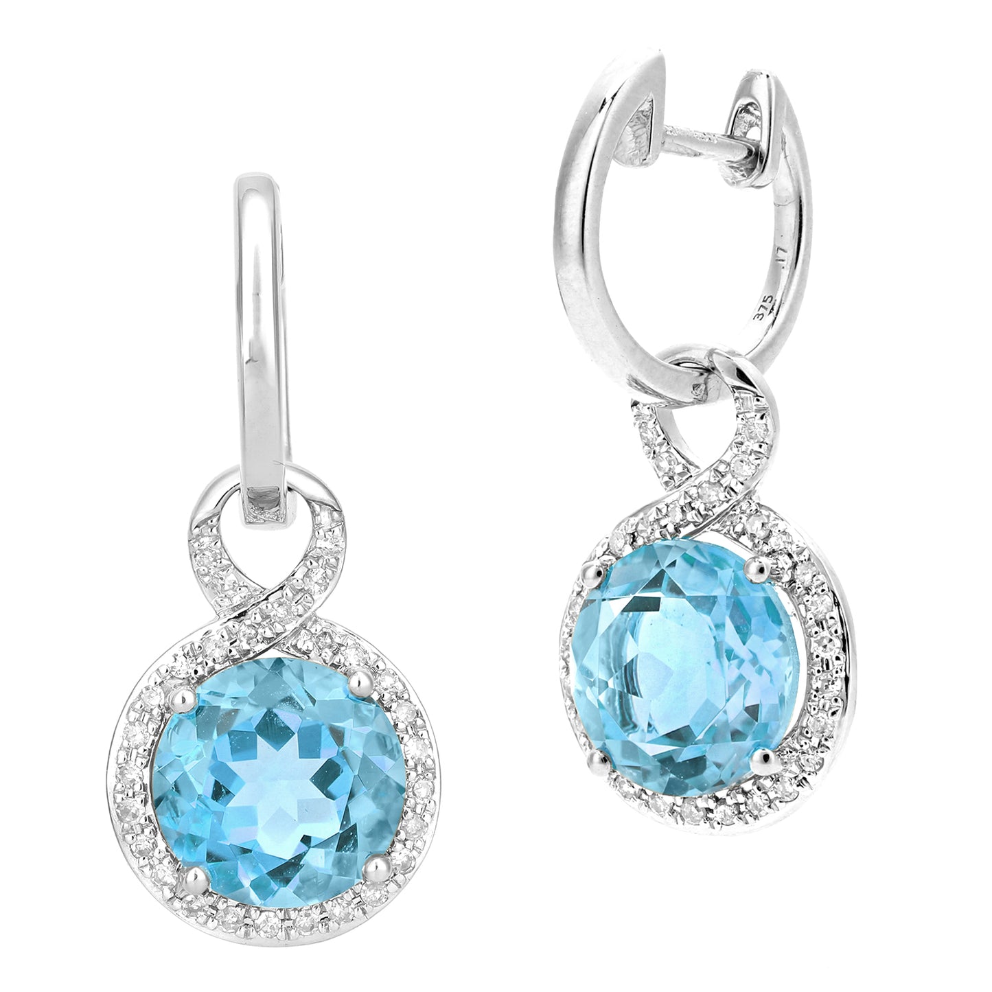 9ct White Gold  17pts Diamond 5ct Blue Topaz Drop Earrings - DE1AXL680WBT