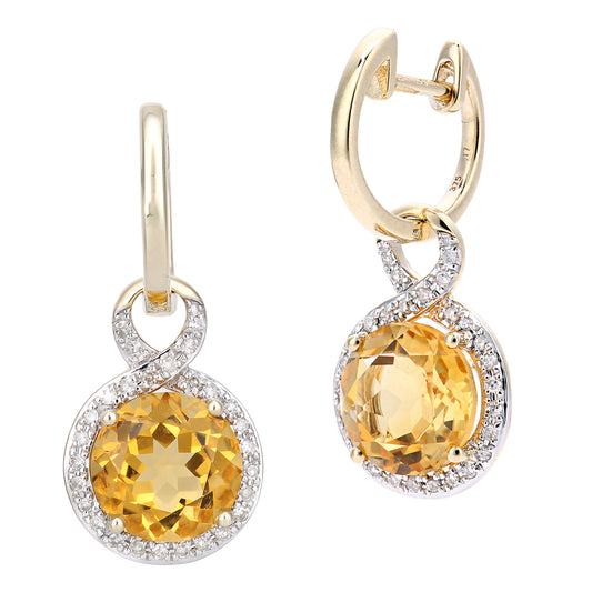 9ct Gold  17pts Diamond 3.7ct Citrine Cocktail Drop Earrings - DE1AXL680YCT