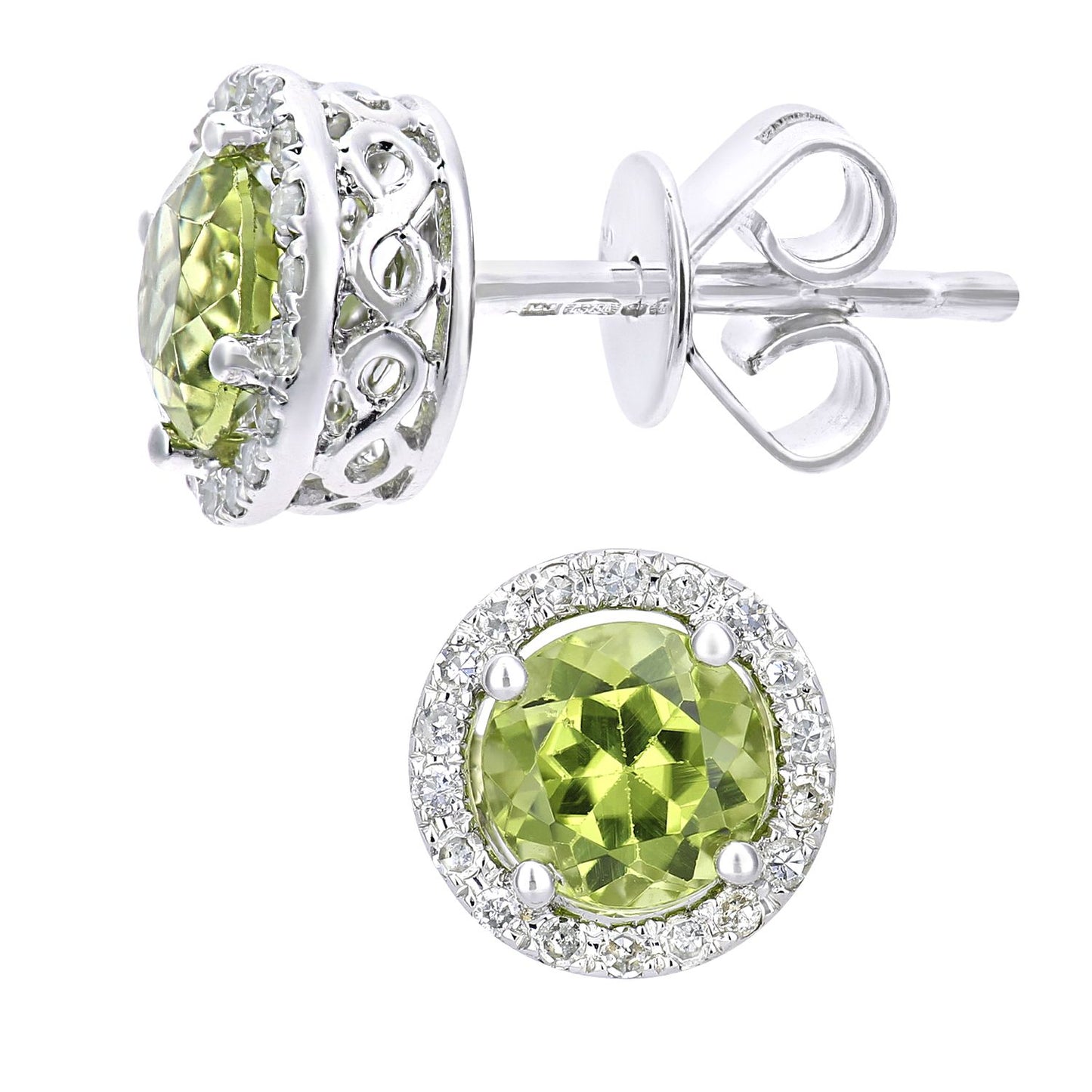 9ct White Gold  10pts Diamond 1ct Peridot Cocktail Stud Earrings - DE1AXL682WPD