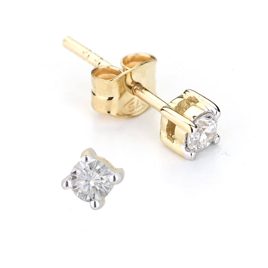 9ct Gold  Round 20pts Diamond 4 Claw Soliatire Stud Earrings - DE2AXL142Y