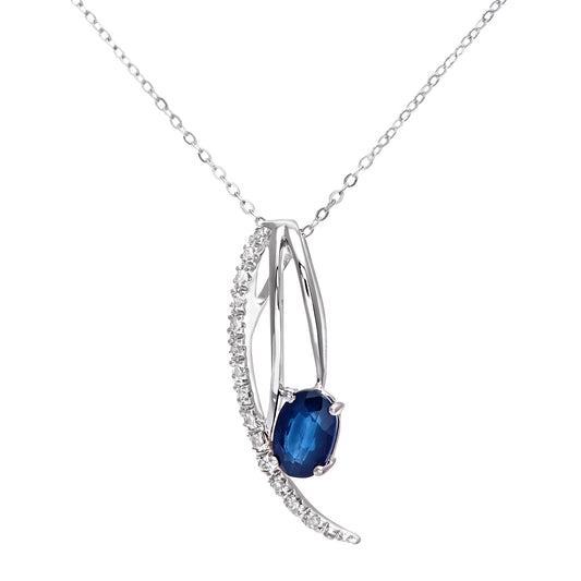 9ct White Gold  Diamond Oval Sapphire Angel Wing Necklace 16" - DP1AXL109WSA