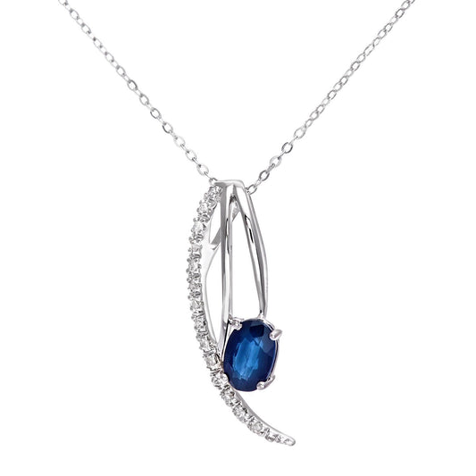 9ct White Gold Diamond Oval Sapphire Angel Wing Necklace 16" - DP1AXL109WSA