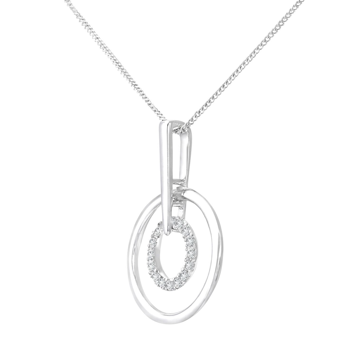 9ct White Gold  Round 5pts Diamond Circle Pendant Necklace 16 inch - DP1AXL124W