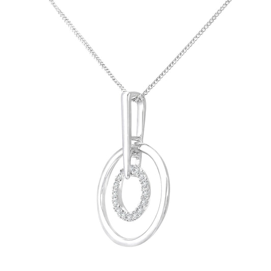 9ct White Gold  Round 5pts Diamond Circle Pendant Necklace 16 inch - DP1AXL124W