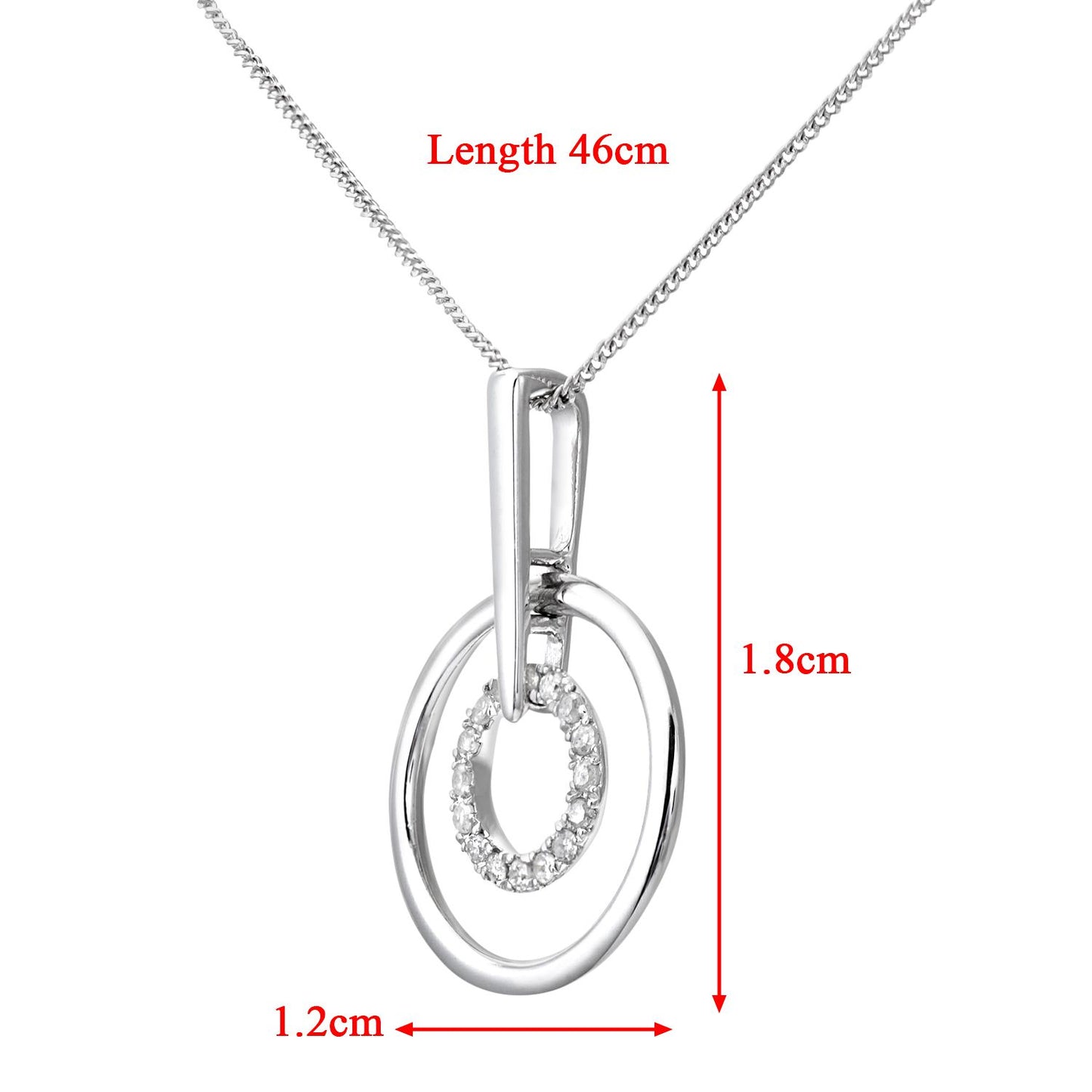 9ct White Gold  Round 5pts Diamond Circle Pendant Necklace 16 inch - DP1AXL124W