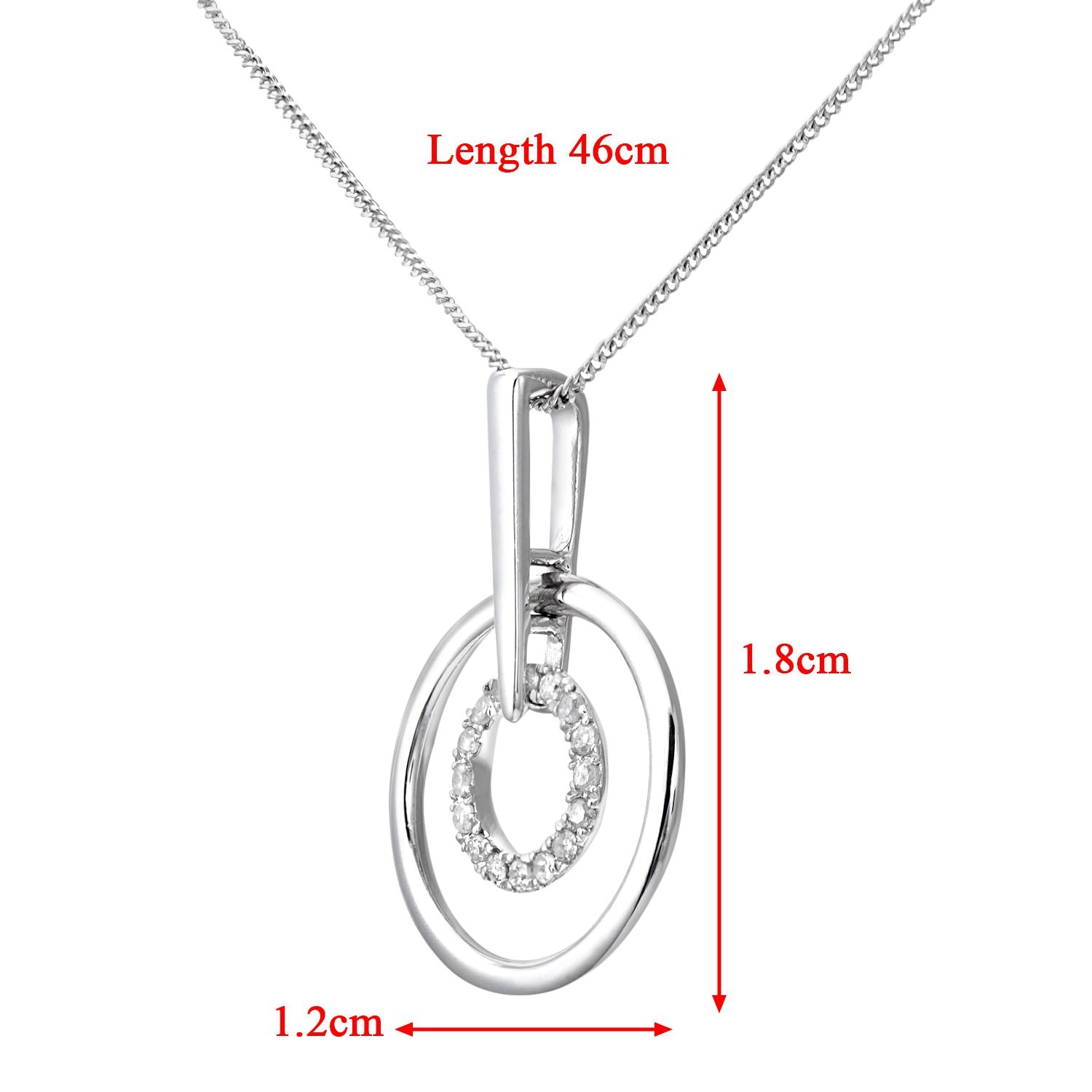 9ct White Gold  Round 5pts Diamond Circle Pendant Necklace 16 inch - DP1AXL124W