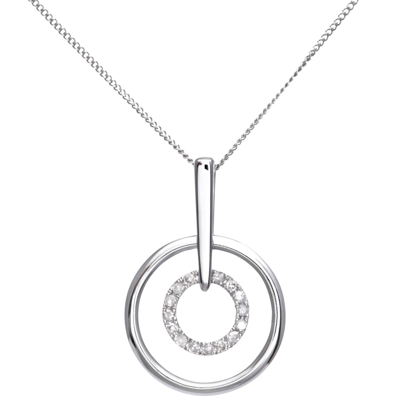 9ct White Gold  Round 5pts Diamond Circle Pendant Necklace 16 inch - DP1AXL124W