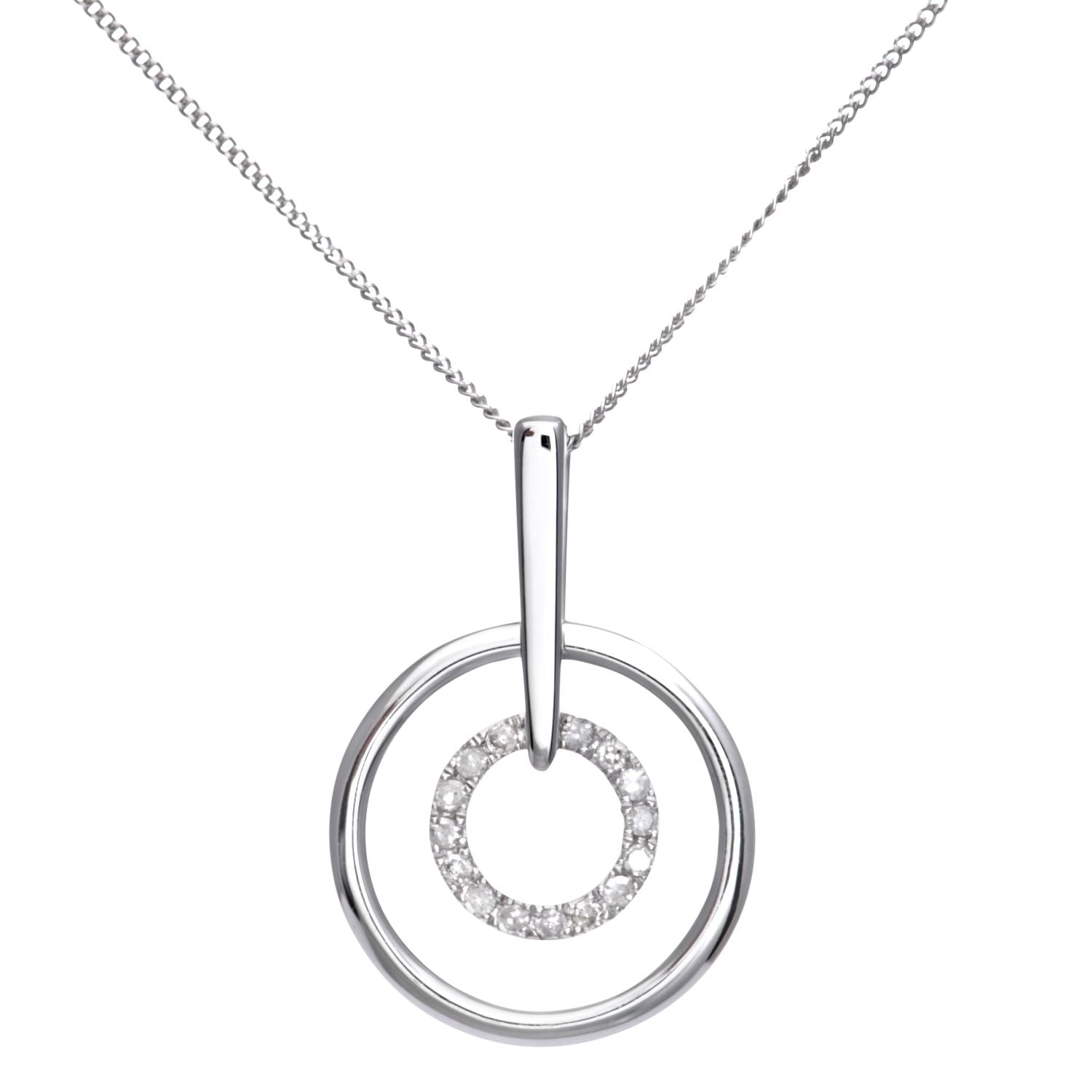 9ct White Gold  Round 5pts Diamond Circle Pendant Necklace 16 inch - DP1AXL124W