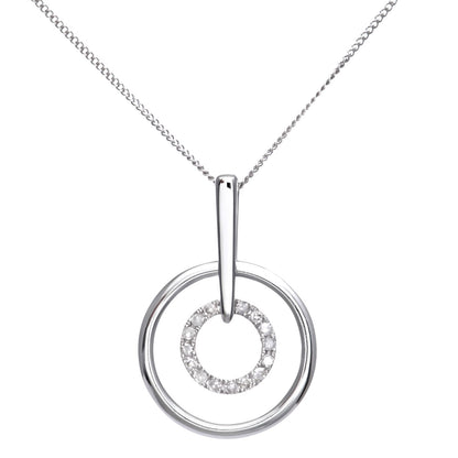 9ct White Gold  Round 5pts Diamond Circle Pendant Necklace 16 inch - DP1AXL124W