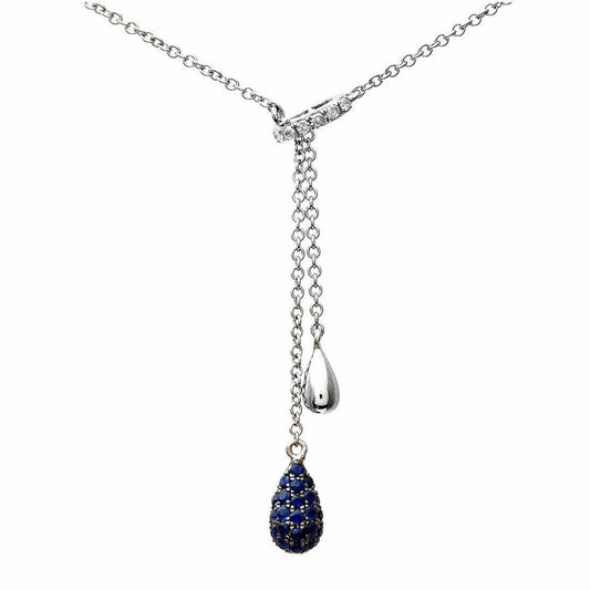 9ct White Gold  Diamond Sapphire Trickling Raindrop Necklace 16" - DP1AXL126WSA
