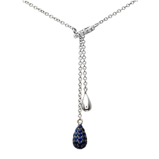 9ct White Gold  Diamond Sapphire Trickling Raindrop Necklace 16" - DP1AXL126WSA