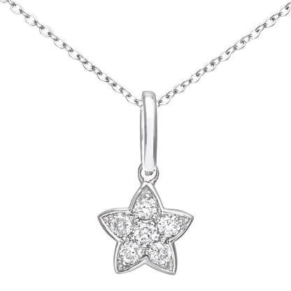 9ct White Gold  Round 7pts Diamond Star Pendant Necklace 16 inch - DP1AXL127W