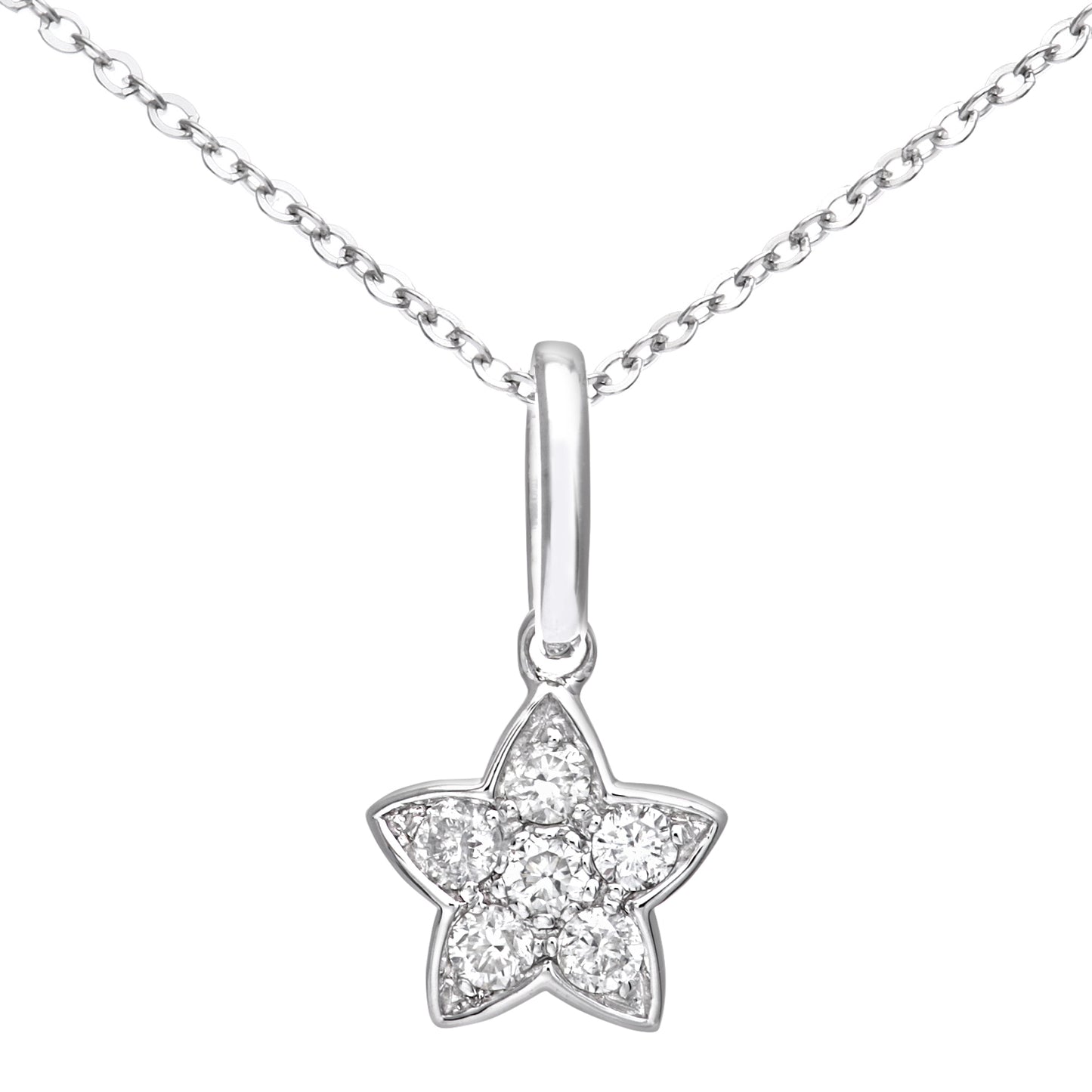 9ct White Gold  Round 7pts Diamond Star Pendant Necklace 16 inch - DP1AXL127W