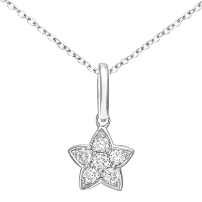 9ct White Gold  Round 7pts Diamond Star Pendant Necklace 16 inch - DP1AXL127W