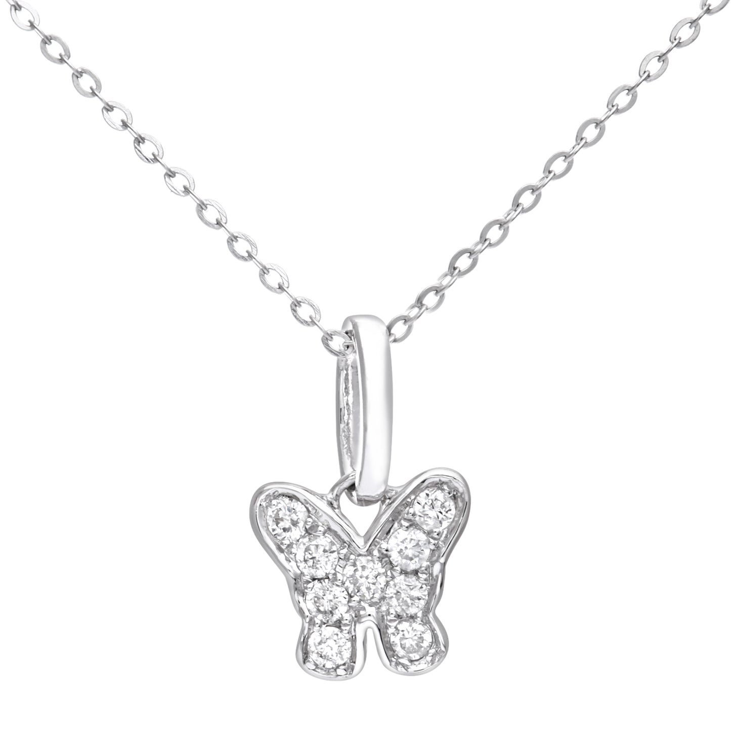 9ct White Gold  10pts Diamond Butterfly Pendant Necklace 16 inch - DP1AXL128W