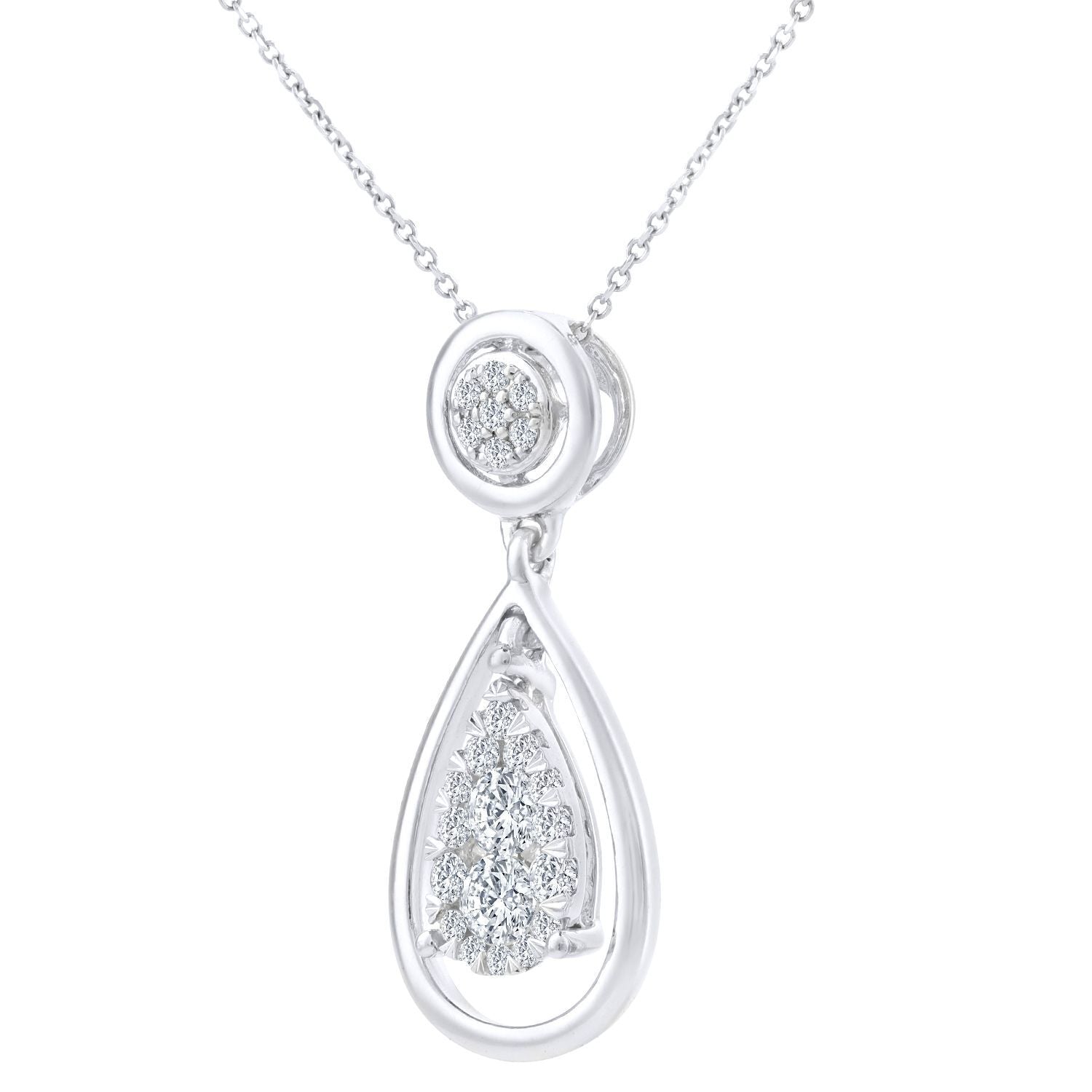 9ct White Gold  1/4ct Diamond Teardrop Pendant Necklace 16 inch - DP1AXL408W