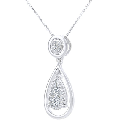 9ct White Gold  1/4ct Diamond Teardrop Pendant Necklace 16 inch - DP1AXL408W