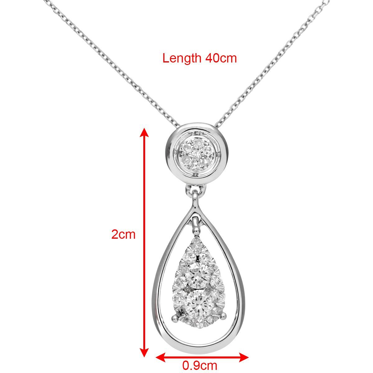 9ct White Gold  1/4ct Diamond Teardrop Pendant Necklace 16 inch - DP1AXL408W