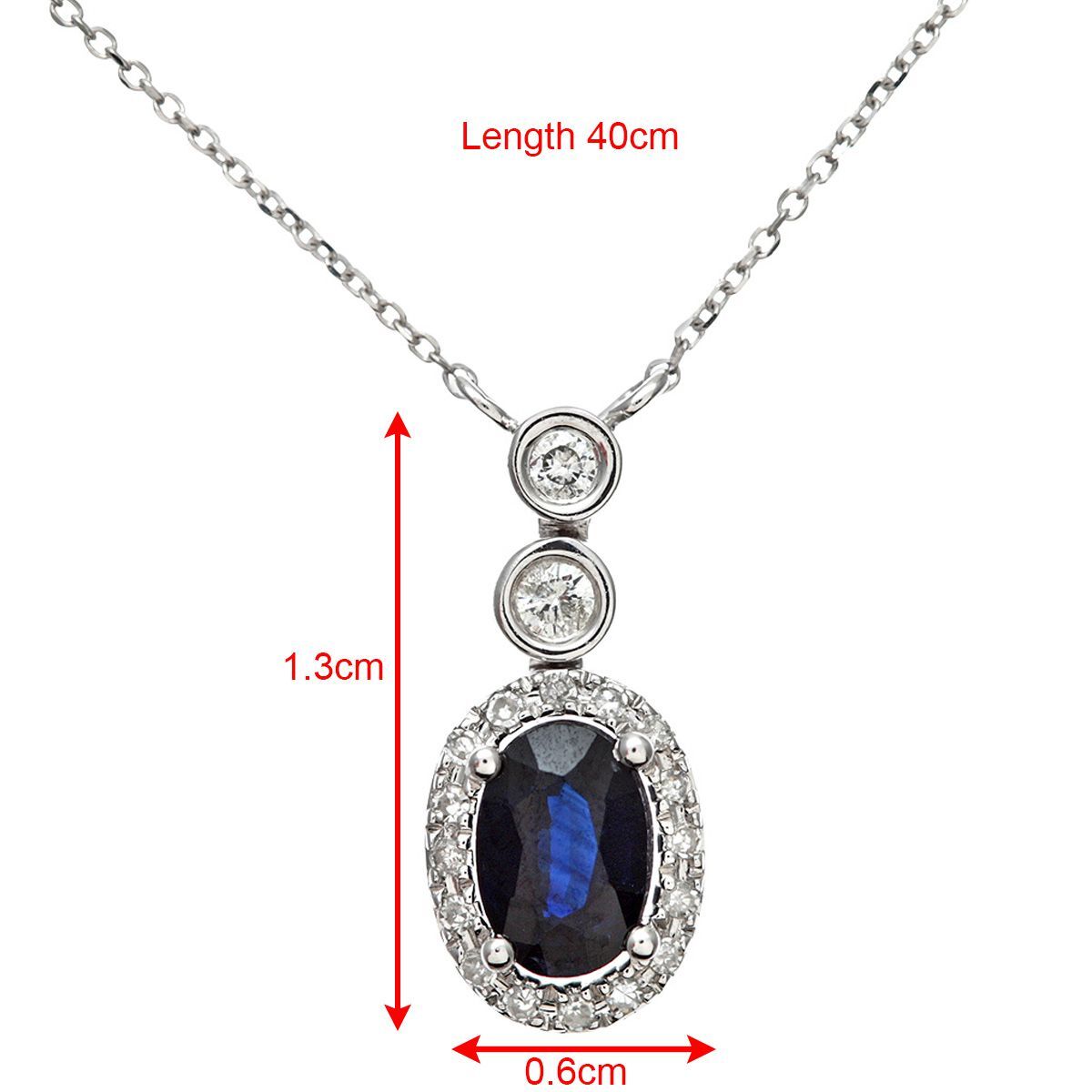 9ct White Gold  Diamond Oval 0.55ct Sapphire Cluster Necklace 16" - DP1AXL409W-SA