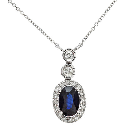 9ct White Gold  Diamond Oval 0.55ct Sapphire Cluster Necklace 16" - DP1AXL409W-SA