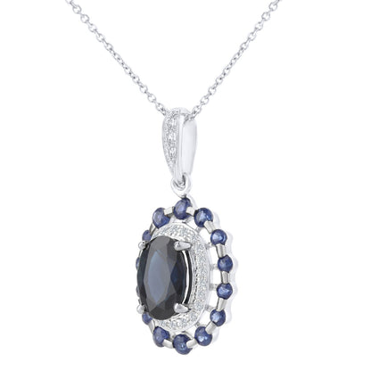 9ct White Gold  Diamond Oval 1.42ct Sapphire Cluster Necklace 16" - DP1AXL410W-SA