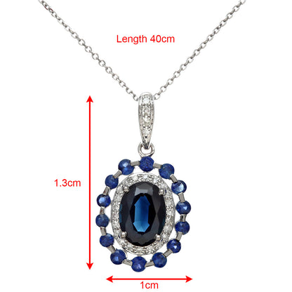 9ct White Gold  Diamond Oval 1.42ct Sapphire Cluster Necklace 16" - DP1AXL410W-SA