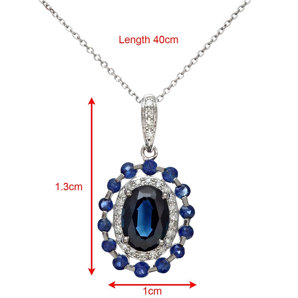 9ct White Gold  Diamond Oval 1.42ct Sapphire Cluster Necklace 16" - DP1AXL410W-SA