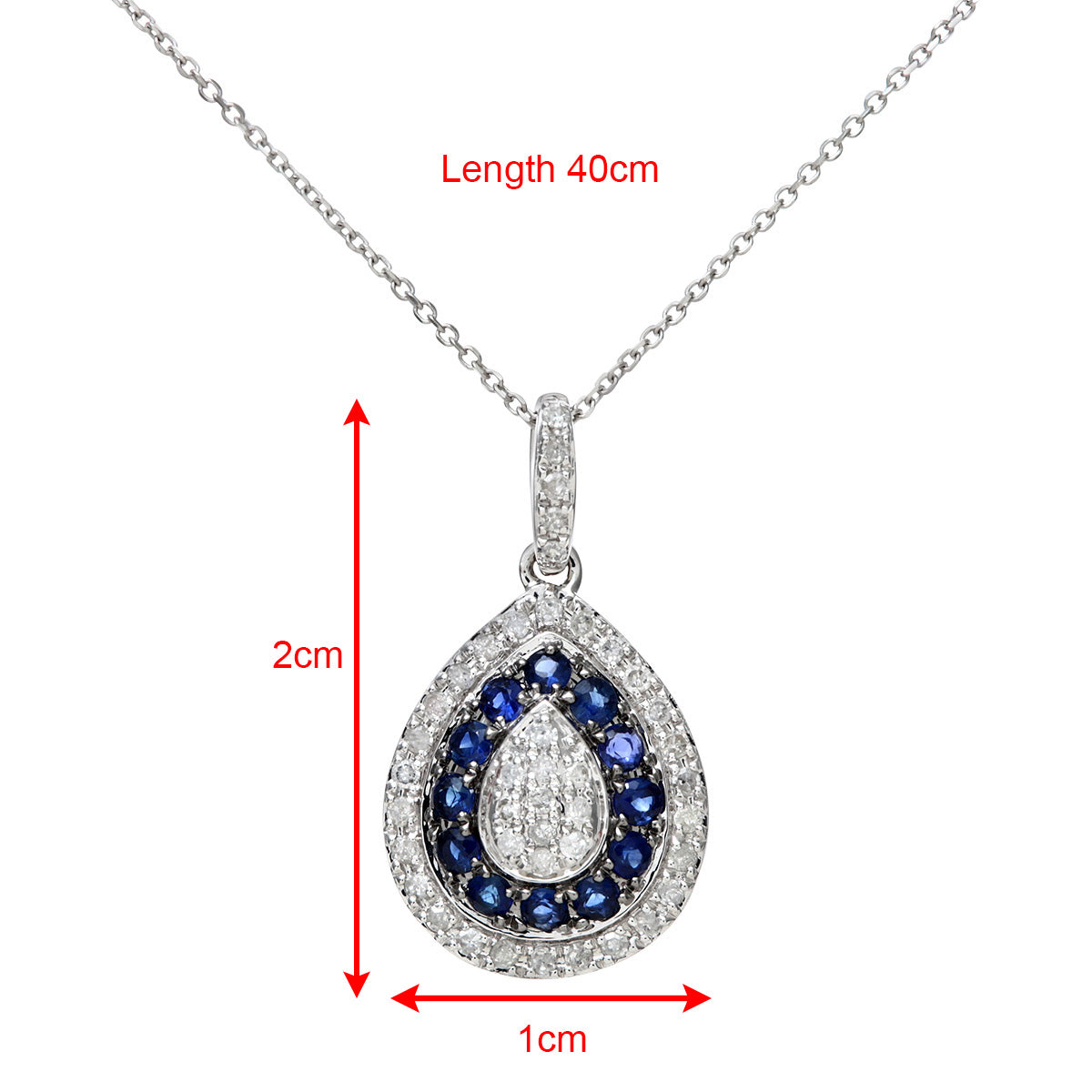 9ct White Gold  15pts Diamond 0.3ct Sapphire Teardrop Necklace 16" - DP1AXL412W-SA